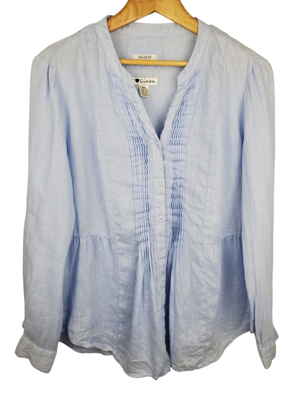 Malvin "I Love Linen" Pintuck Tunic Blouse. 100% Linen. Size 12. #275
